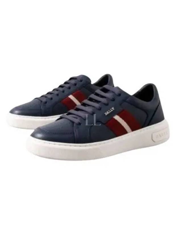 Moony Striped Leather Low Top Sneakers Navy - BALLY - BALAAN 2