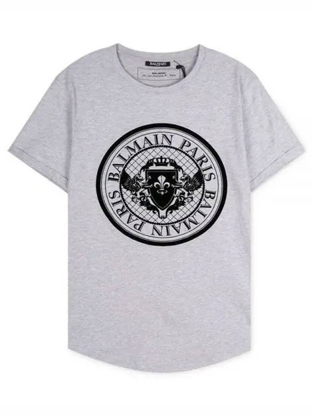 Coin Logo Print Short Sleeve T-Shirt Grey - BALMAIN - BALAAN 2