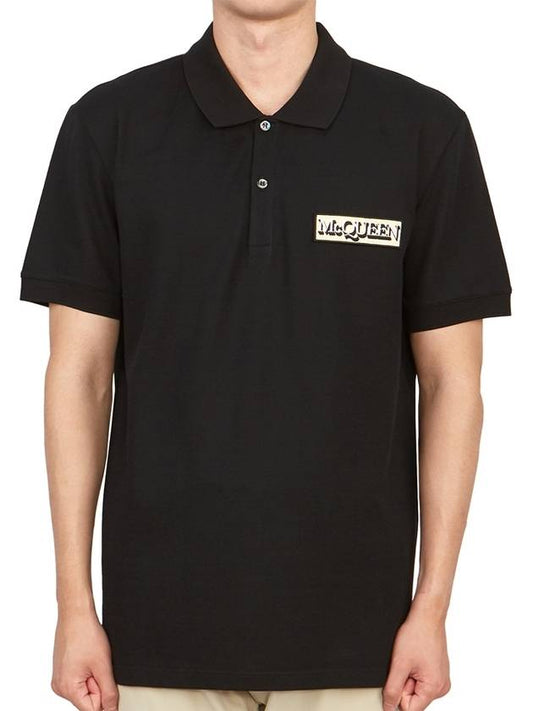 logo patch short sleeve PK shirt black - ALEXANDER MCQUEEN - BALAAN.