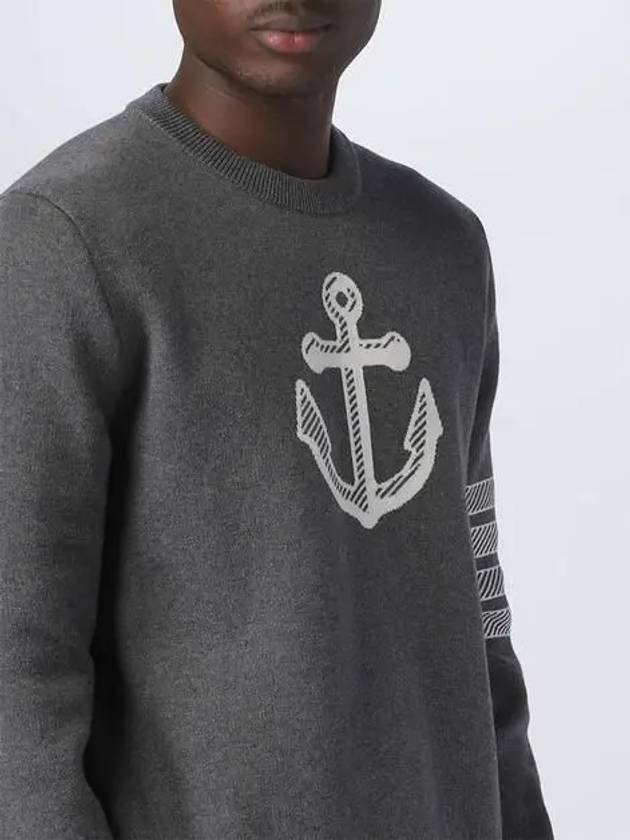 Men's Anchor Jacquard 4-Bar Crew Neck Knit Top Med Grey - THOM BROWNE - BALAAN 4