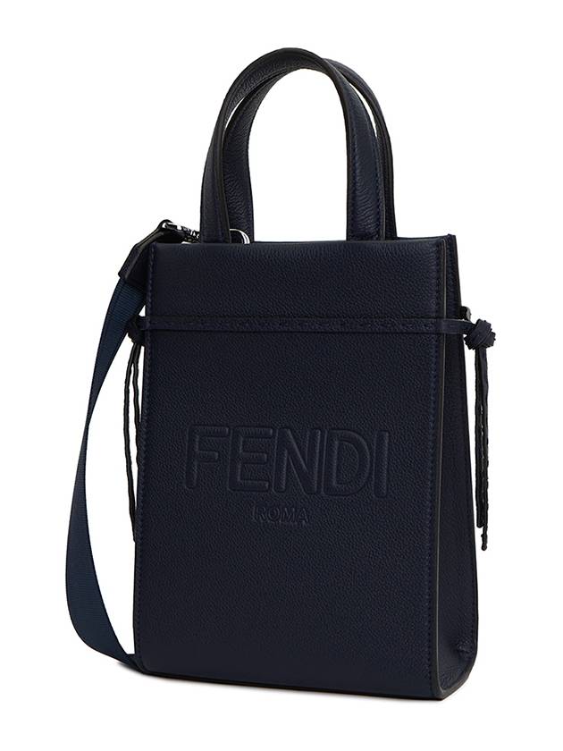 Mini Logo Leather Tote Bag Navy - FENDI - BALAAN 3