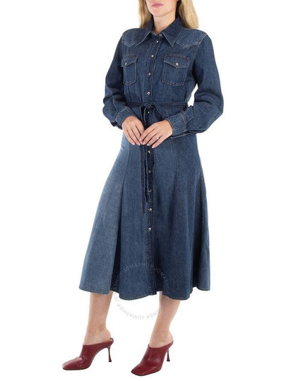 Chloe Ladies Multicolor Blue Belted Denim Shirtdress, Brand Size 38 (US Size 6) - CHLOE - BALAAN 2