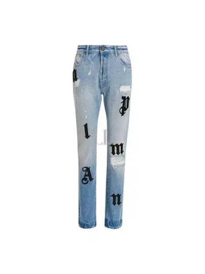 Logo Patch Straight Jeans Blue - PALM ANGELS - BALAAN 2