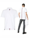 Men's Cotton Pique Center Bag Striped Short Sleeve Polo Shirt White - THOM BROWNE - BALAAN 2