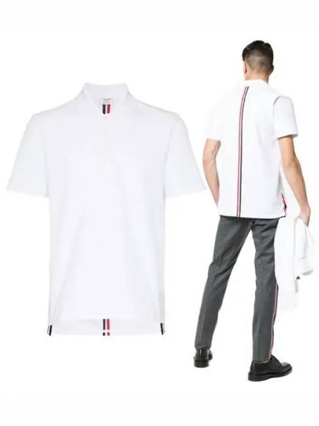 Men's Cotton Pique Center Bag Striped Short Sleeve Polo Shirt White - THOM BROWNE - BALAAN 2