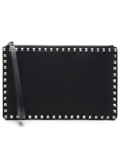 Rockstud Logo Strap Clutch Bag Black - VALENTINO - BALAAN 2