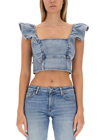 23 fw Orc Cotton Denim Ruffle Top J1274565 B0710443174 - GANNI - BALAAN 2