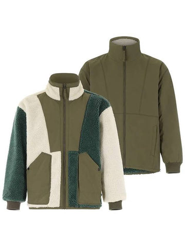 Men's Reversible Fleece Mix Zip-up Jacket Khaki - OFFGRID - BALAAN 1