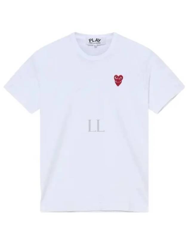 Play Men's Small Double Red Heart Wappen Short Sleeve T-Shirt P1 T288 2 White - COMME DES GARCONS - BALAAN 2