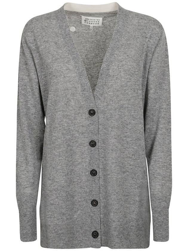 Women's V-neck Knit Wool Cardigan Grey - MAISON MARGIELA - BALAAN 2