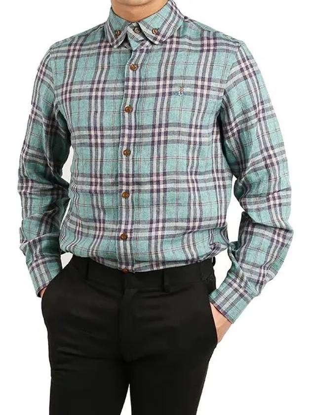 Khaki Check Linen Shirt S25DL0456 - VIVIENNE WESTWOOD - BALAAN 1