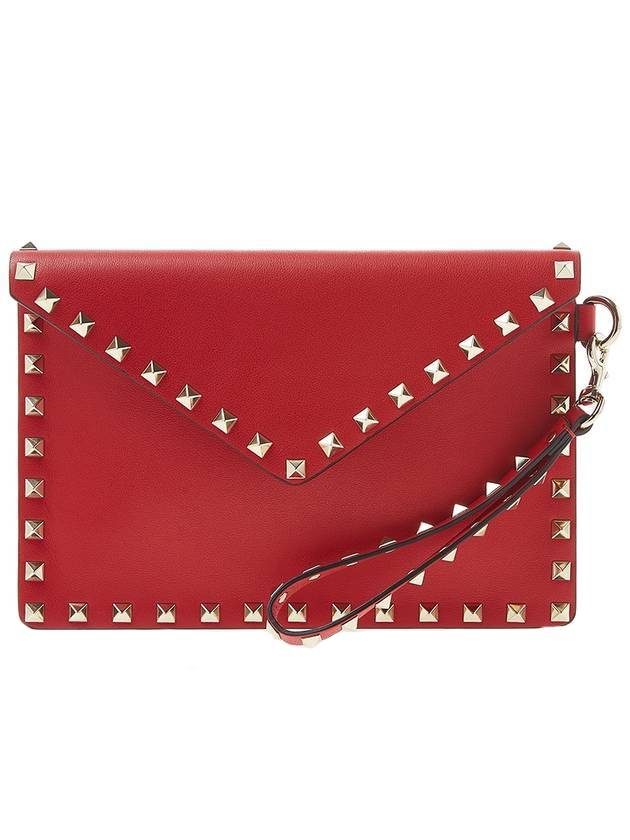 Rockstud Envelope Strap Clutch Bag Red - VALENTINO - BALAAN.