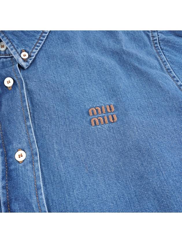 Embroidered Logo Denim Shirt Navy - MIU MIU - BALAAN 3