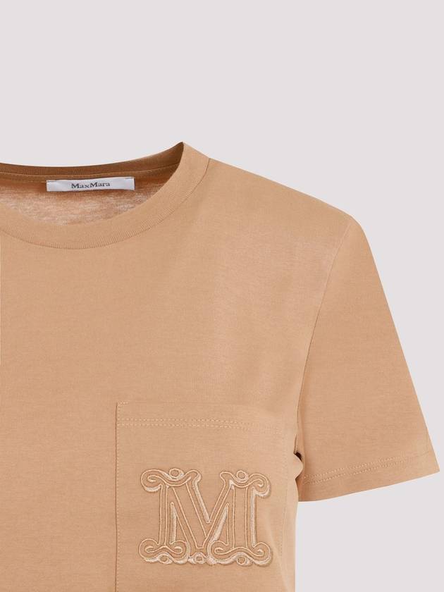 Embroidered Logo Crew Neck Short Sleeve T-Shirt Camel - MAX MARA - BALAAN 4