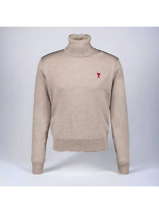 Heart Logo Wool Turtleneck Beige - AMI - BALAAN 3