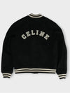 Teddy Embroidered Logo Textured Wool Bomber Jacket Black - CELINE - BALAAN 4