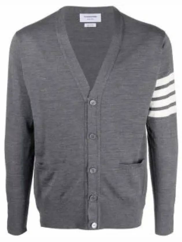 Men's Sustainable Classic Diagonal Wool Cardigan Medium Grey - THOM BROWNE - BALAAN 2