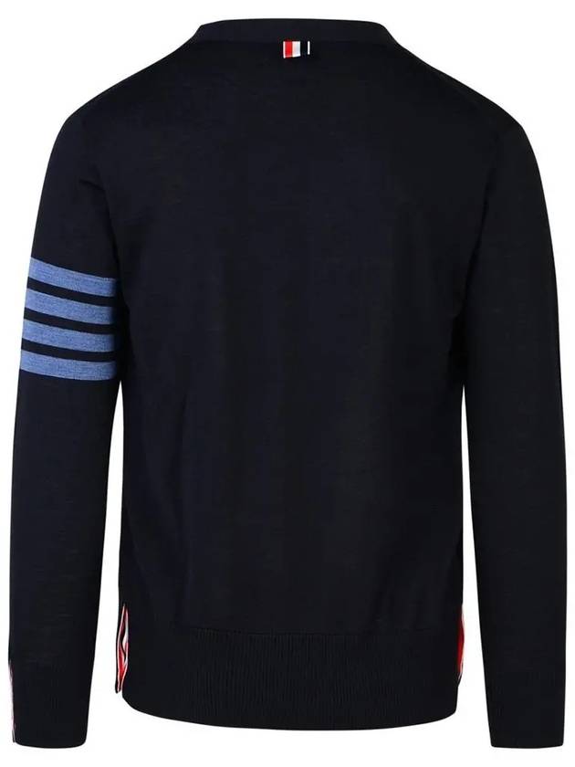 4-Bar Stripe Sustainable Merino Wool Cardigan Navy - THOM BROWNE - BALAAN 3