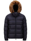 MAYAF logo patch fur hood down jacket navy men s 1A00198 5968E 742 TR - MONCLER - BALAAN 1