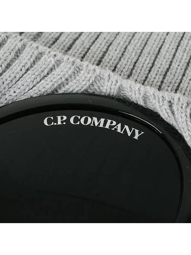 Goggle Detail Merino Wool Beanie Grey Melange - CP COMPANY - BALAAN 4