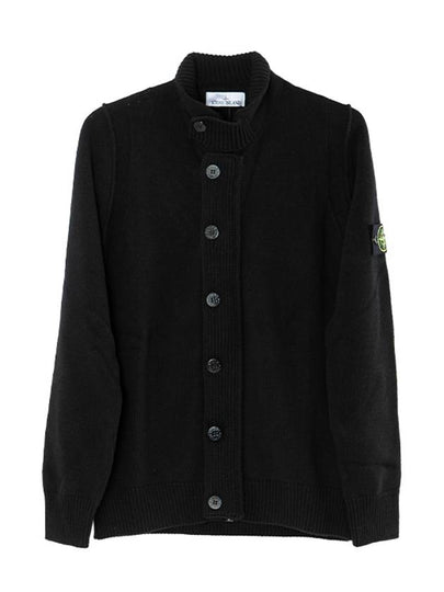 Wappen High Neck Button Up Wool Cardigan Black - STONE ISLAND - BALAAN 2