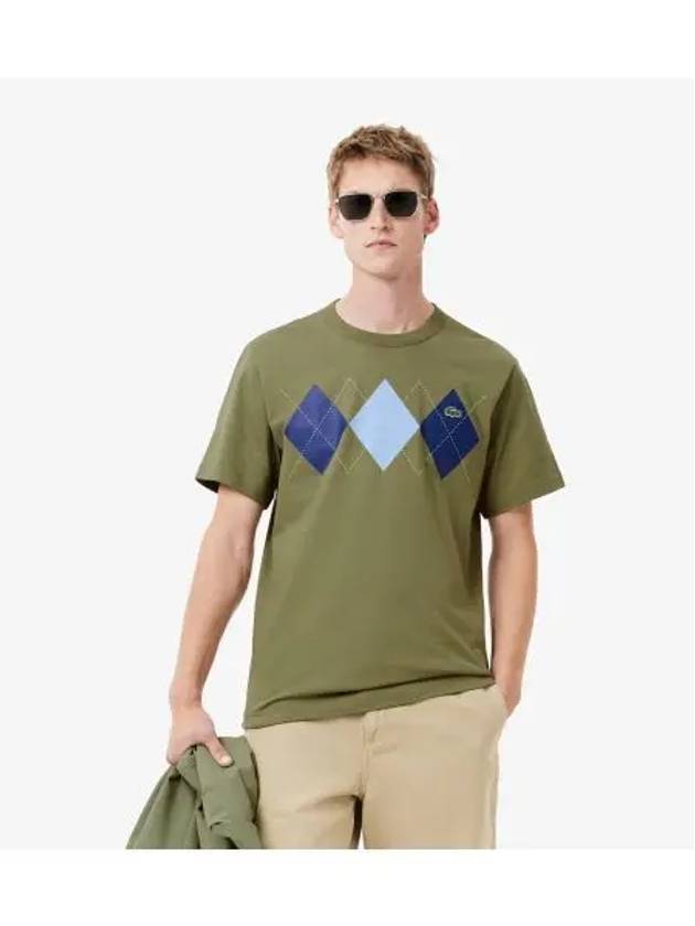 Men s Classic Fit Argyle Short Sleeve T Shirt Khaki - LACOSTE - BALAAN 1