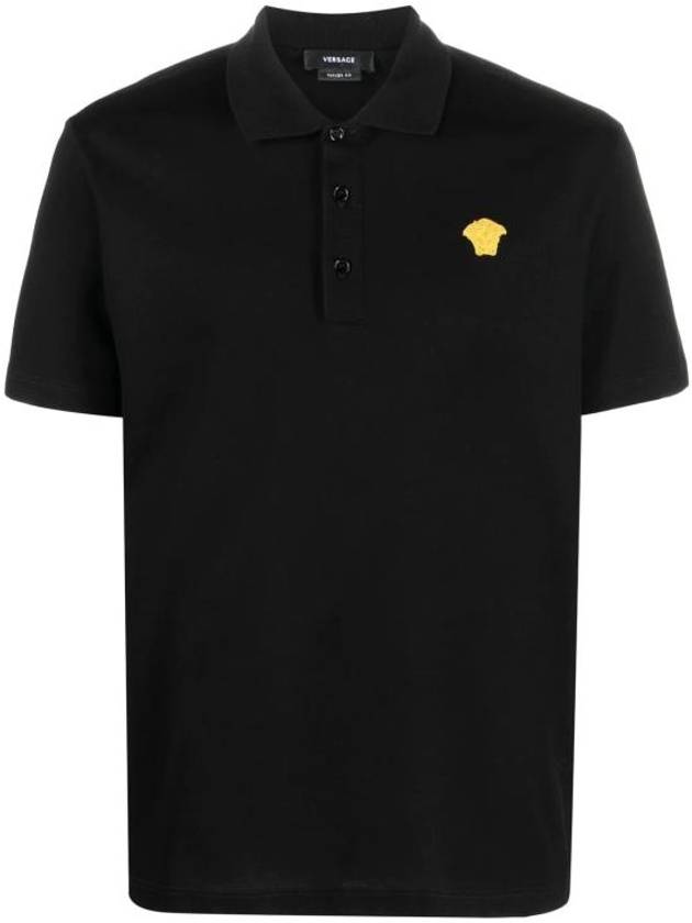 Embroidered Logo Polo Shirt Black - VERSACE - BALAAN 2