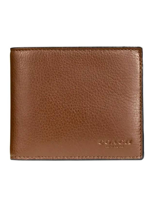 Men's Compact ID Calf Leather Halfwallet Brown - COACH - BALAAN.