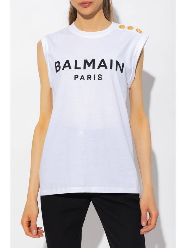 logo print sleeveless white - BALMAIN - BALAAN 4