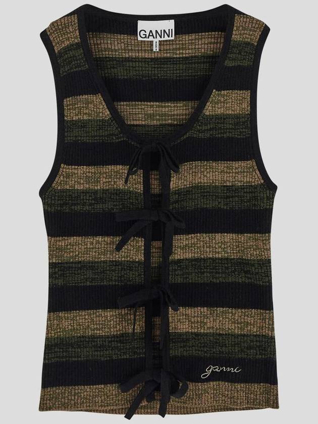 Striped Rib Merino Wool Tie Sleeveless - GANNI - BALAAN 2