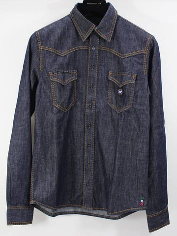 Men's Simple Logo Denim Shirt TM Long Sleeve Shirt A19C MDP0120 PDE004N - PHILIPP PLEIN - BALAAN 1