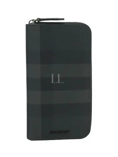 Logo Plaque Check Zipper Long Wallet Black - BURBERRY - BALAAN 2