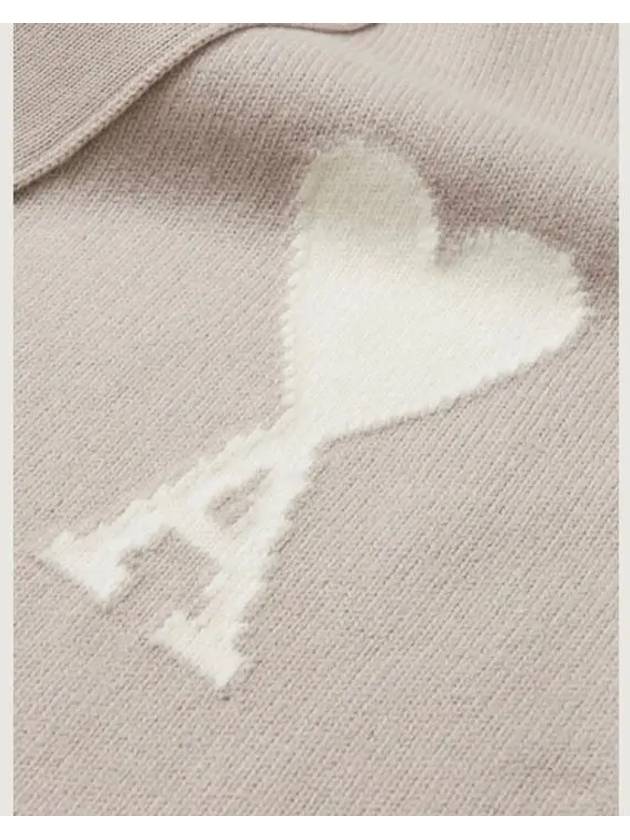 Big Heart Embroidered Logo Cardigan Pale Beige - AMI - BALAAN 5