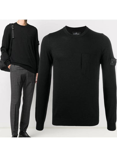 Men's Shadow Project Wappen Pocket Wool Knit Top Black - STONE ISLAND - BALAAN 2