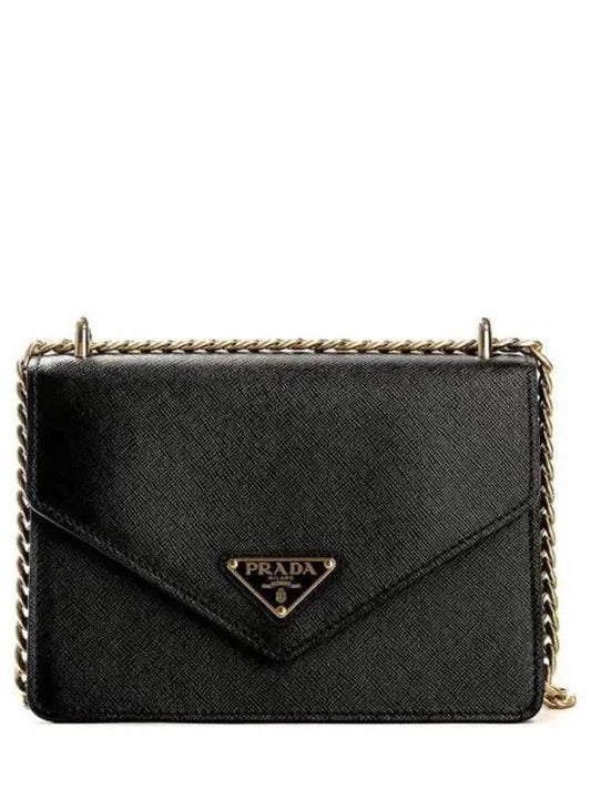 Saffiano Leather Envelope Chain Shoulder Bag Black - PRADA - BALAAN 2