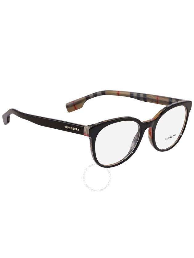 Eyewear Logo Check Temple Round Horn Rim Eyeglasses Black - BURBERRY - BALAAN 3