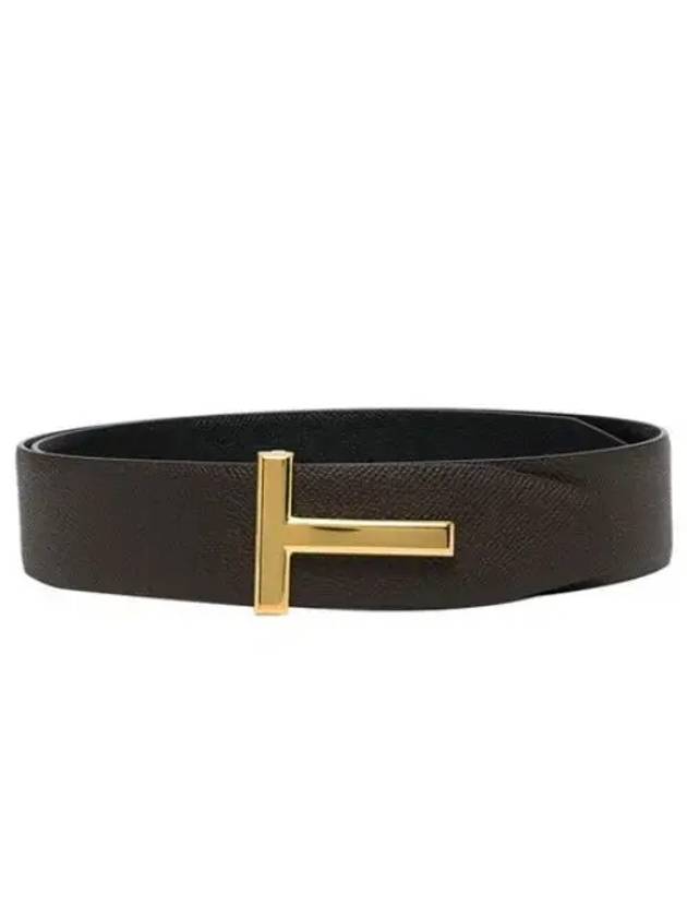 T Buckle Reversible Leather Belt Chocolate Black - TOM FORD - BALAAN 2