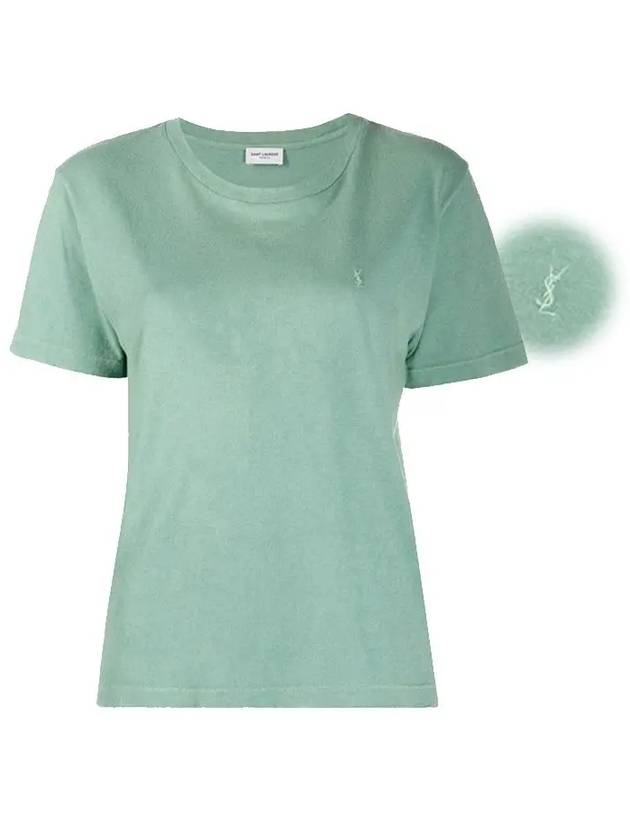 Monogram Embroidered Short Sleeve T-Shirt Green - SAINT LAURENT - BALAAN 2