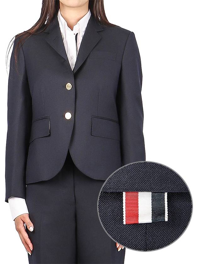 Women's Twill Slim Fit Single Breasted Wool Jacket Navy - THOM BROWNE - BALAAN 2