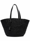 Raffia Pannier Tote Bag Black - SAINT LAURENT - BALAAN 1