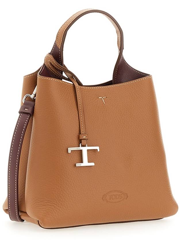 Logo Mini Leather Tote Bag Brown - TOD'S - BALAAN 3