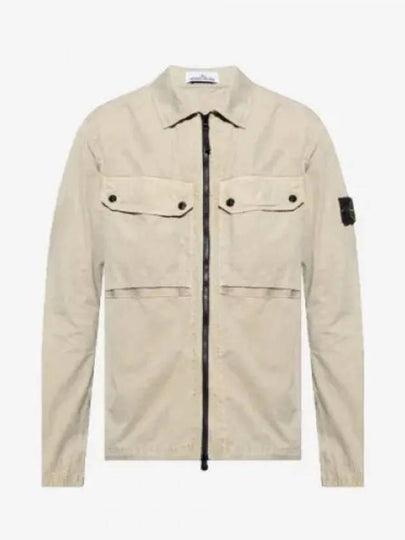 Brushed Organic Cotton Overshirt Jacket Beige - STONE ISLAND - BALAAN 2