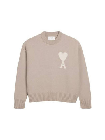 Big Heart Logo Wool Knit Top Light Beige - AMI - BALAAN 1