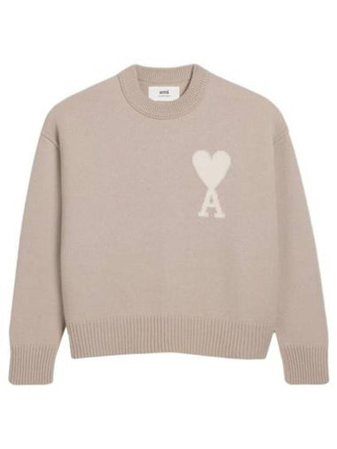 Big Heart Logo Wool Knit Top Light Beige - AMI - BALAAN 1