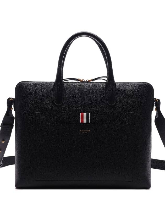 Pebble Grain Leather Slim Briefcase Black - THOM BROWNE - BALAAN 2