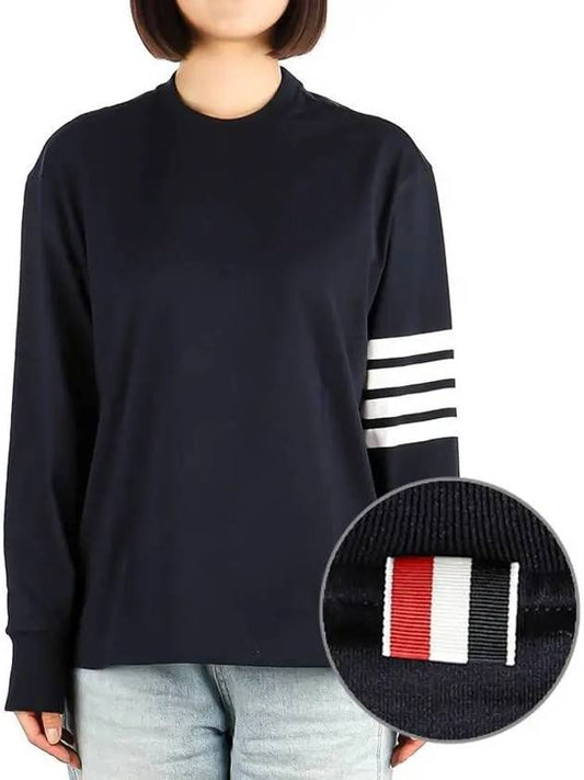 Engineered 4 Bar Medium Weight Jersey Oversized Long Sleeved T-Shirt Navy - THOM BROWNE - BALAAN 2