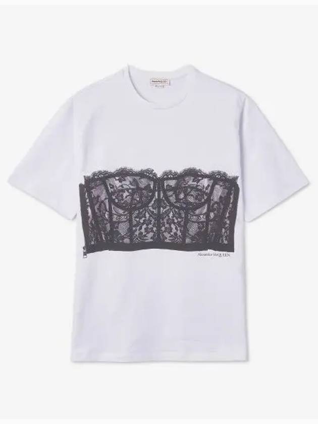 Lace Corset Print Short Sleeves T-Shirt White - ALEXANDER MCQUEEN - BALAAN 2