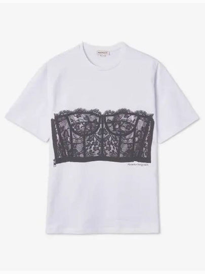 Lace Corset Print Short Sleeves T-Shirt White - ALEXANDER MCQUEEN - BALAAN 2