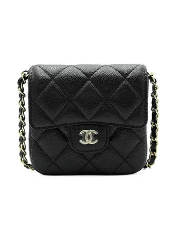 CC Logo Chain Mini Leather Cross Bag Black - CHANEL - BALAAN 1