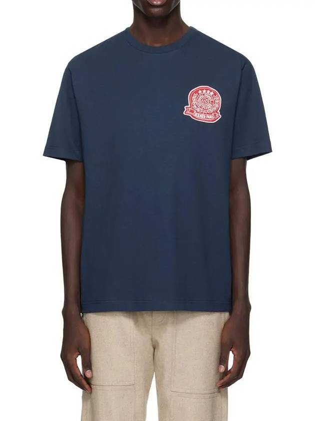 Draw Varsity Embroidered Cotton Short Sleeve T-shirt Navy - KENZO - BALAAN 2